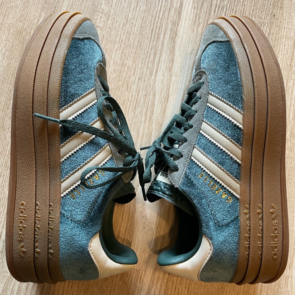 Adidas Women’s Gazelle Platform Crushed Velvet Sneakers in Teal, Cream